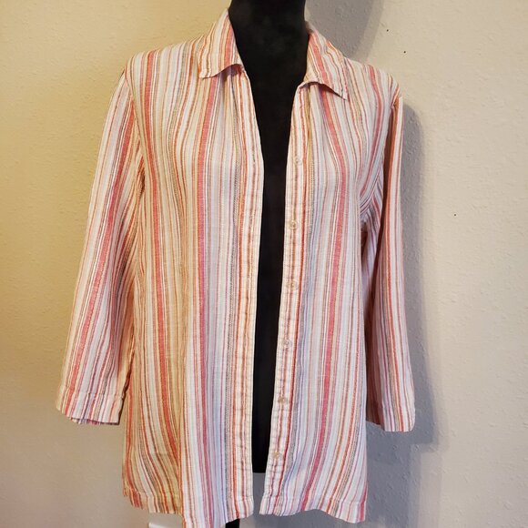 JM Collection Top Button Down 3/4 Sleeve 100% Linen Women's Blouse Size 14. - Picture 6 of 13
